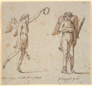 Two Genii, One with Olive Branch, the Other with Fasces by Nicolai Abildgaard