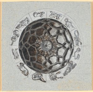 Draft for a Geometric Decoration of a Dome; Around the Zodiac Signs by Nicolai Abildgaard
