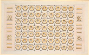 Draft for a Ceiling with Hexagonal Coffers and Rosettes in Yellow and Violet