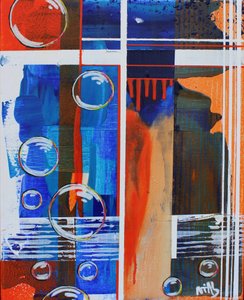 Abstract Blue Orange Bubbles