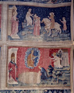 Hanging of Revelation (1373-1383), n. 46: the Beast brings its number to all: 666. Below, n. 53, the harvest of the elect. Tapestry by Nicolas Bataille (1330-1405)