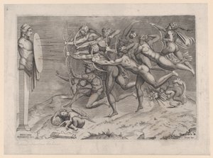 Naked Archers Shooting at a Target Attached to a Herm, Cupid Sleeping Below