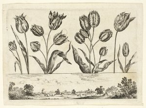 Flowers and Hunting Scene, from Livre Nouveau de Fleurs by Nicolas Cochin