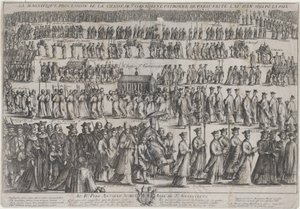 The Procession of the Casket of St. Genevieve, with Clerics and Laymen Marching in Six Rows by Nicolas Cochin
