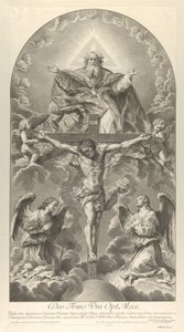 The Holy Trinity, Christ on the cross flanked by two angels, the Holy Spirit as a dove and... by Nicolas Dorigny