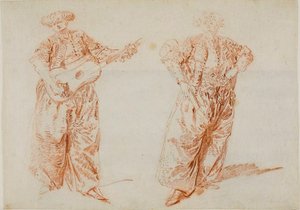 Two Studies of a Guitar Player in Turkish Costume by Nicolas Lancret
