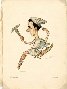 Portrait of Mikhail (Michel) Fokine (1880-1942), Russian Dancer and Choreographer - Lithograph by Nikolai Gustavovich Legat (1869-1937)