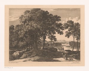 Landscape with Trees and Travelers Along a River by Nicolas Perelle