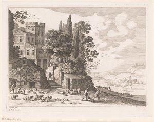 Landscape with House, Figures, and Cattle by Nicolas Perelle