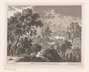 Landscape with Walking Man and Woman by Ruins by Nicolas Perelle