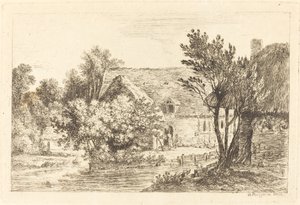A House and a Shaded Cottage on the Banks of a River by Nicolas Perignon