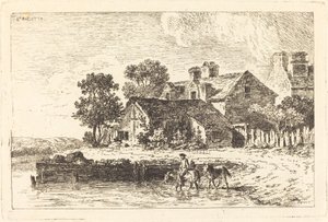 Horses Being Led to Water on a Winding Riverbank by Nicolas Perignon
