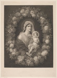 Mary with Child in Flower Wreath by Nicolas Pinet