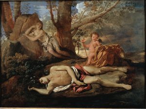 Echo and Narcissus Illustration for the Legend that Inspired Ovid in 