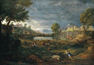 Landscape During a Thunderstorm with Pyramus and Thisbe by Nicolas Poussin