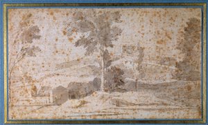 Landscape with a Large Tree in the Center and a Belvedere