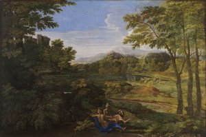 Landscape with Two Nymphs and a Snake by Nicolas Poussin