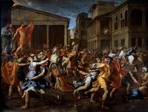 The removal of the sabines by the Romans. Romulus on the left observes the scene. by Nicolas Poussin