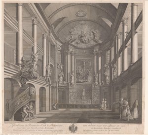 Interior of the Saint Rosalia Church in Rotterdam (title on object: View of the Roman Church in Rotterdam, seen from inside towards the altar) by Nicolas Ransonnette