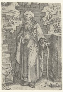 Saint Anthony the Great with Tau Cross and Pig by Nicoletto da Modena