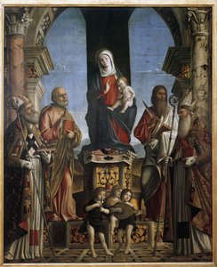 The Virgin and Child on the throne with St Nicholas, St Peter, St Bartholomew and St Augustine