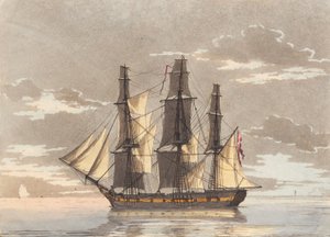 A Danish Frigate with All Sails Set in Calm Sea