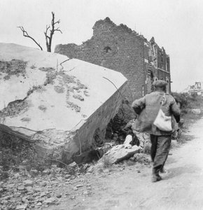 Blockhouse destroyed by a mine, Lomme, near Armentières, France, World War I, c1914-c1918