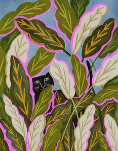 Curious Cat In Leaves by Nikita Jariwala