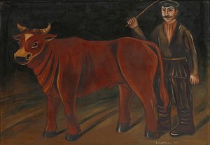 Farmer with Bull by Niko Pirosmani