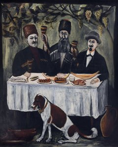 Feast in a vine pergola by Niko Pirosmani