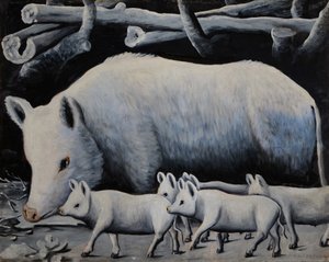 White Sow with Piglets by Niko Pirosmani
