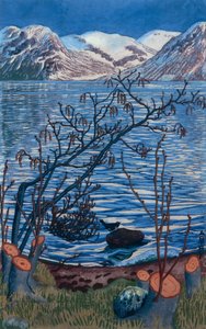 Bird on stone by Nikolai Astrup