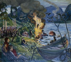 Midsummer Fire at Jølster Water by Nikolai Astrup