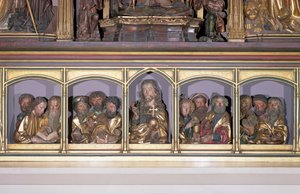 Wooden carvings of Christ and the Twelve Apostles, from the predella of the retable of the Isenheim Altarpiece, c.1490 by Nikolaus Hagenauer