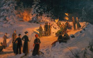 Sledging with flaming torch in Korketrekkeren