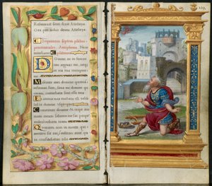 Adjoining Leaves from a Book of Hours: Penitential Psalms and King David in Prayer (2 of 3 Excised Leaves) by Noel Bellemare