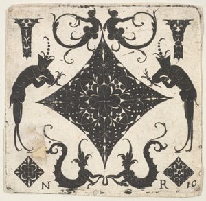Concave Lozenge-shaped Panel and Grotesque Figures by Noel Rouillard