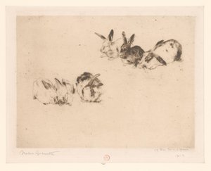 Six Rabbits by Norbert Goeneutte (signed by artist)