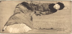 Smiling Woman Reclining on a Sofa by Norbert Goeneutte