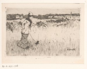 Walking Lady with Dog in a Landscape by Norbert Goeneutte