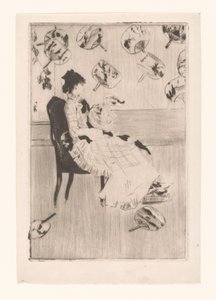 Seated Woman Surrounded by Japanese Fans by Norbert Goeneutte