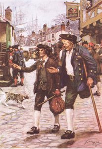 Jim and Long John Silver in Bristol, from Treasure Island published by MacDonald 1947