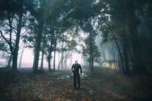 Lone Man Foggy Forest