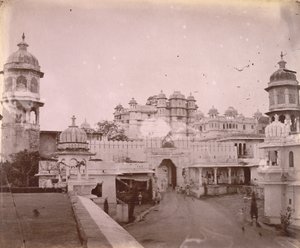 View of the City Palace, with Entrance Gateway in the Foreground, Udaipur