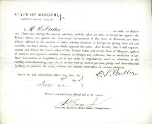 Loyalty Oath of O. S. Fuller of Missouri, County of St. Louis by O.S. Fuller