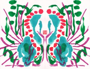 Peacock Green Red Floral Pattern
