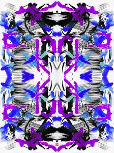 Zen Ink Blue Purple Floral Pattern by Odilia W. Y. Fu