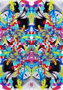 Zen Ink Blue Red Yellow Floral Pattern