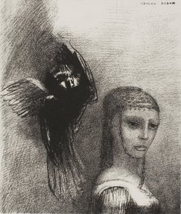 And a Large Bird, Descending From the Sky, Hurls Itself Against the Topmost Point of Her Hair (plate 3 of 10) by Odilon Redon