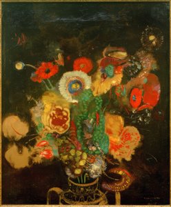 Bouquet of Flowers against Black Background by Odilon Redon